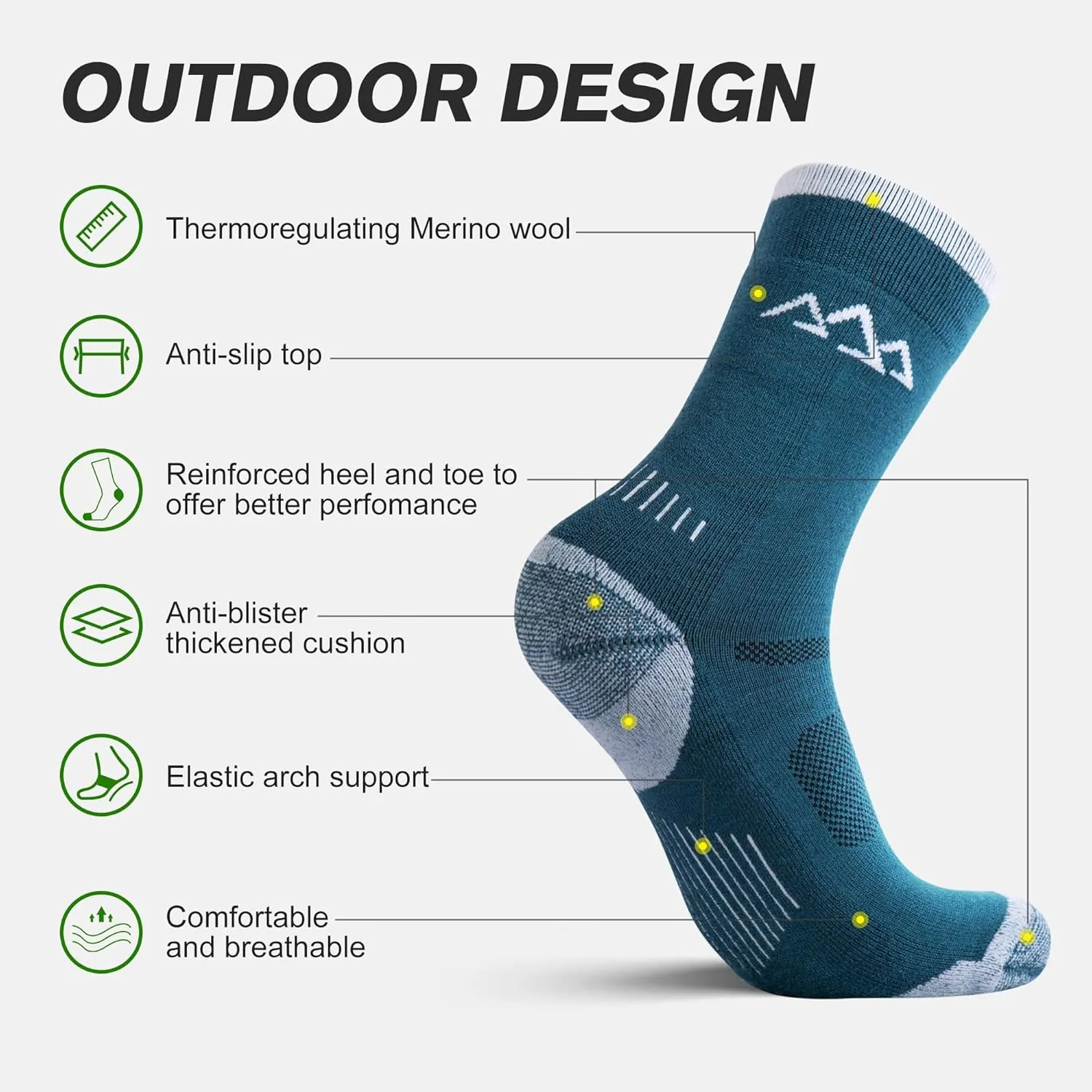 innotree 3 Pack Men's Merino Wool Hiking Socks, Micro Crew Cushioned Hiking Walking Thermal Moisture Wicking Trekking Socks