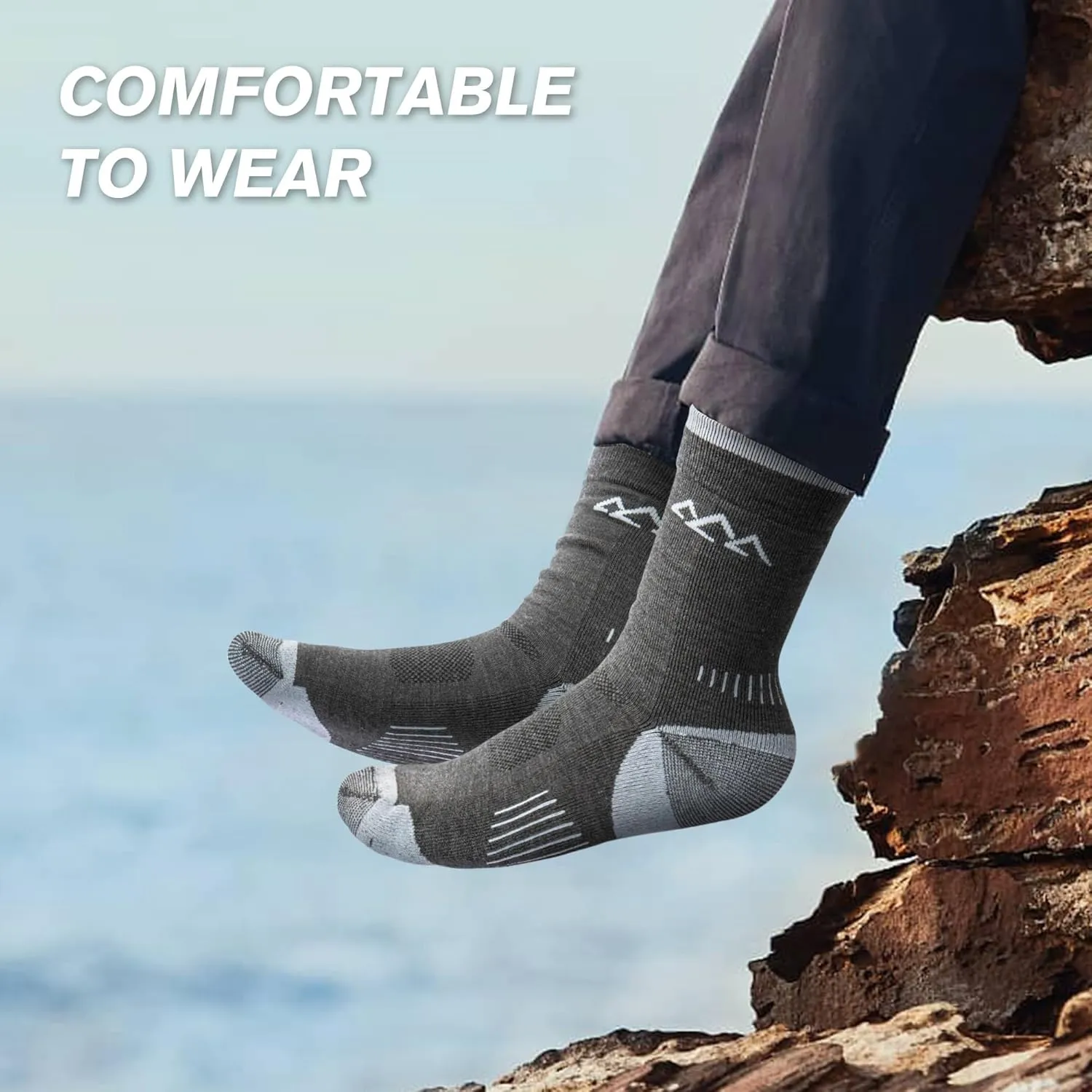 innotree 3 Pack Men's Merino Wool Hiking Socks, Micro Crew Cushioned Hiking Walking Thermal Moisture Wicking Trekking Socks