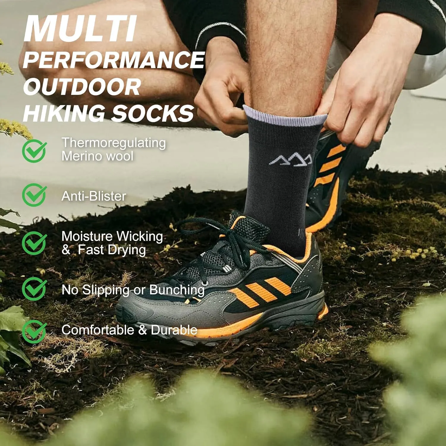 innotree 3 Pack Men's Merino Wool Hiking Socks, Micro Crew Cushioned Hiking Walking Thermal Moisture Wicking Trekking Socks