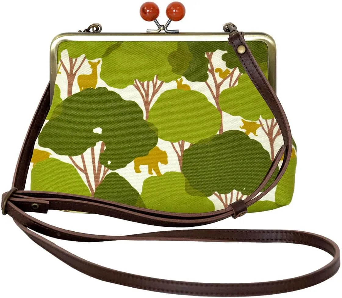 inokichi 6-Inch Gamaguchi Pochette, Japanese Pattern, Japanese Modern, Purse Pochette Cowhide Shoulder Bag, Kyoto Made in Japan, Hide and Seek, Kakurenbo - midori, Green