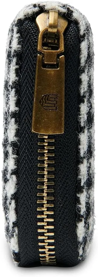 Islander HarrisTweed & PU Leather women’s long zip purse, Black and White, Carry Cash & card, Scottish Style