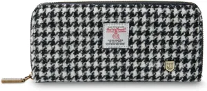 Islander HarrisTweed & PU Leather women’s long zip purse, Black and White, Carry Cash & card, Scottish Style