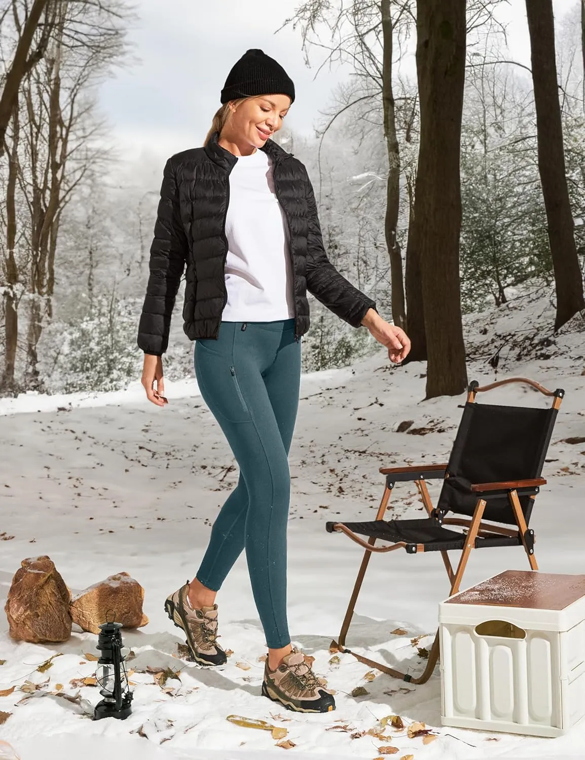 IUGA Fleece Lined Leggings Women Water Resistant Thermal Leggings Winter Warm Tights High Waist Hiking Pants with Pockets
