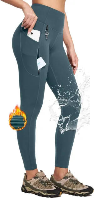 IUGA Fleece Lined Leggings Women Water Resistant Thermal Leggings Winter Warm Tights High Waist Hiking Pants with Pockets