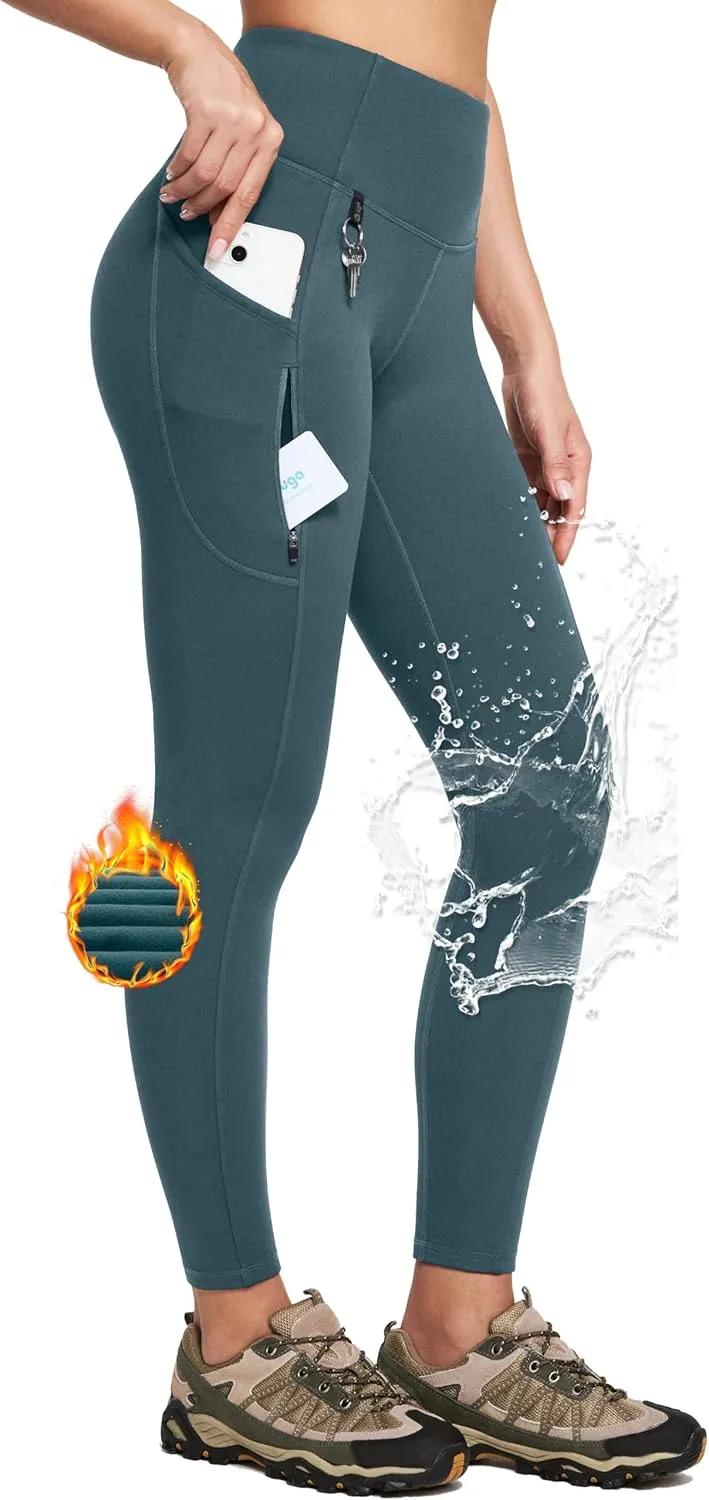 IUGA Fleece Lined Leggings Women Water Resistant Thermal Leggings Winter Warm Tights High Waist Hiking Pants with Pockets