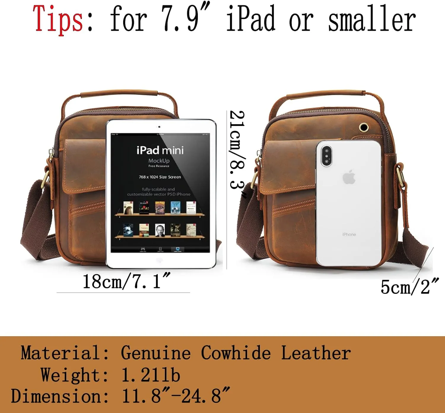 IVESIGN Crossbody Sling Bag for men and women,Leather Satchel Shoulder Bag