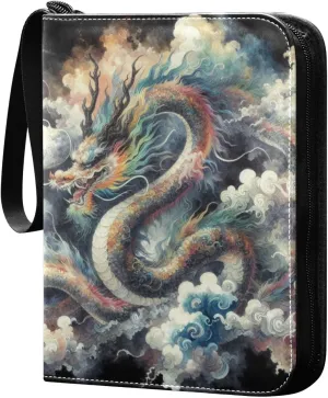 Japanese Dragon Painting Card Binder 4-Pockets, 400 Pockets Card Holder with 50 Removable Sleeves, Trading Card Collector Zipper Album Holder, Collector Album