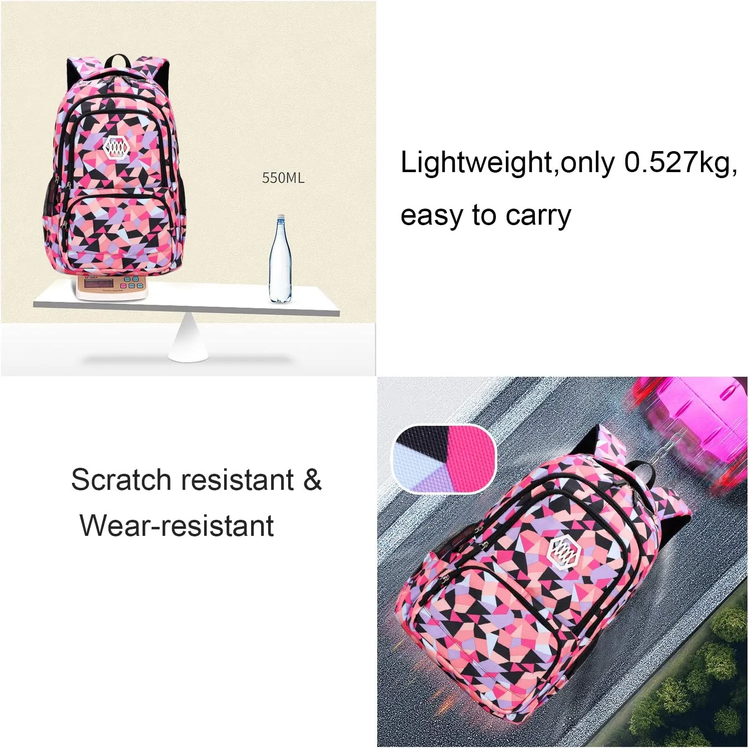 JiaYou Girl Geometric Printed Primary Junior High University School Bag Bookbag 3pcs Backpack Sets(2# Blue-3pcs,19 L)