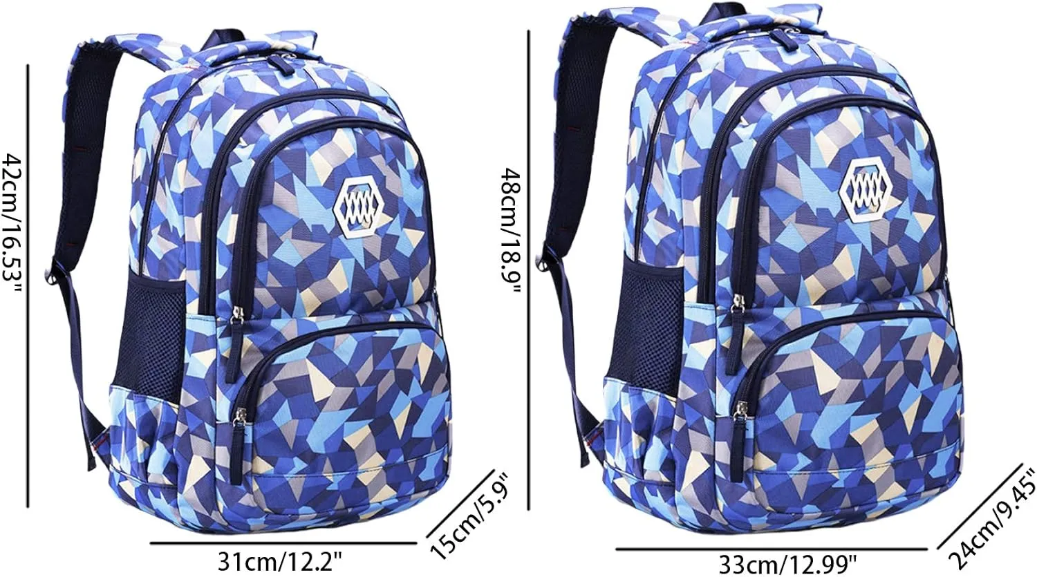 JiaYou Girl Geometric Printed Primary Junior High University School Bag Bookbag 3pcs Backpack Sets(2# Blue-3pcs,19 L)