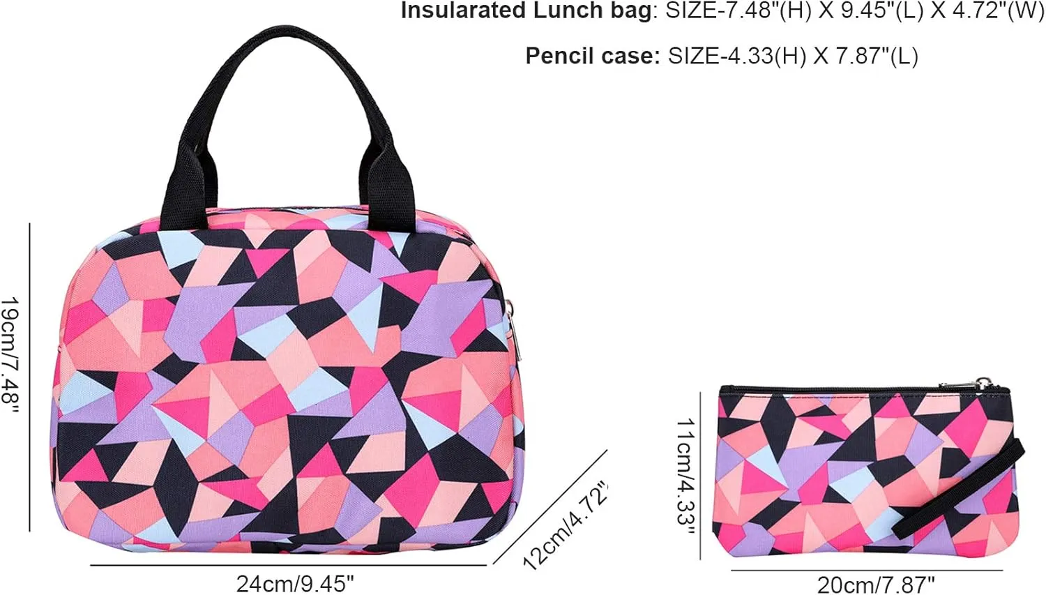 JiaYou Girl Geometric Printed Primary Junior High University School Bag Bookbag 3pcs Backpack Sets(2# Blue-3pcs,19 L)