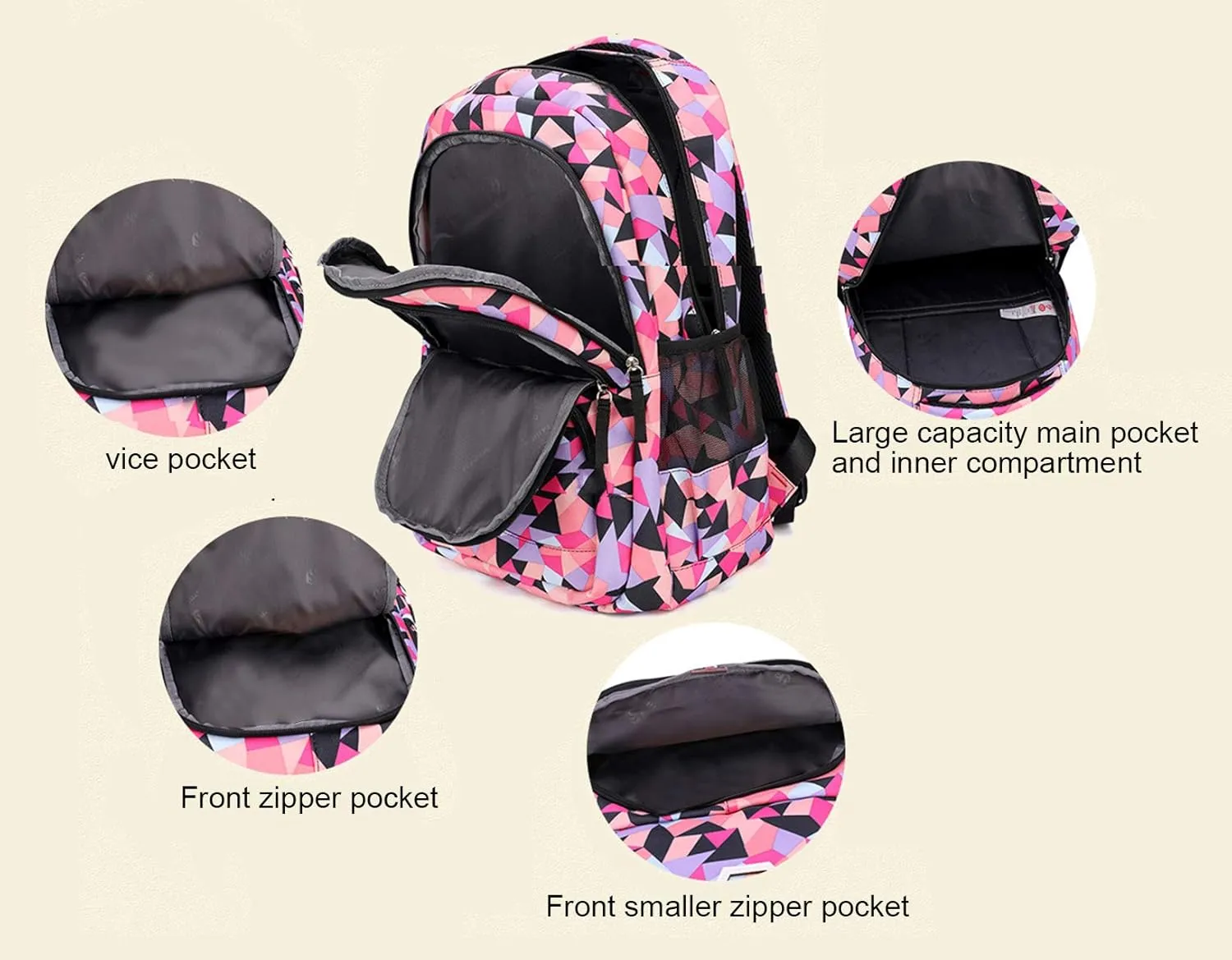 JiaYou Girl Geometric Printed Primary Junior High University School Bag Bookbag 3pcs Backpack Sets(2# Blue-3pcs,19 L)