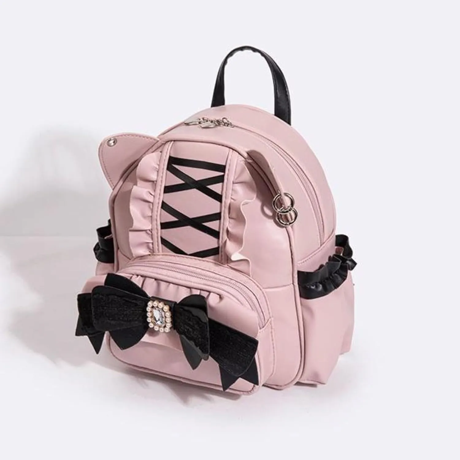 Jirai Kei Kawaii Bag Gothic Cute Bag Mini Leather Backpack Fashion Small Daypacks Purse for Women Cutecore (Pink)