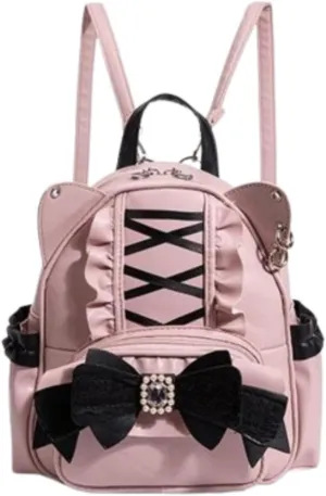 Jirai Kei Kawaii Bag Gothic Cute Bag Mini Leather Backpack Fashion Small Daypacks Purse for Women Cutecore (Pink)