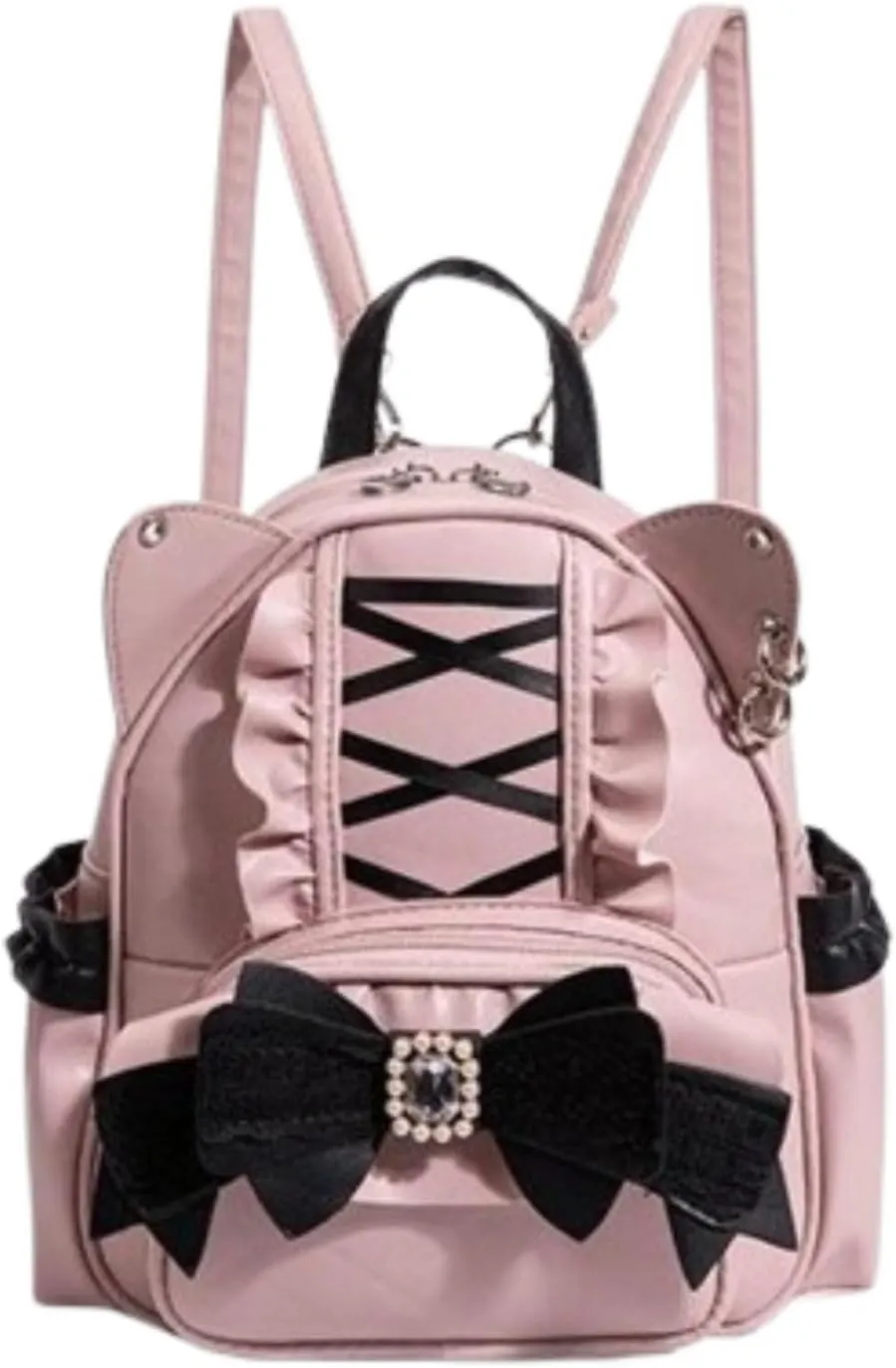 Jirai Kei Kawaii Bag Gothic Cute Bag Mini Leather Backpack Fashion Small Daypacks Purse for Women Cutecore (Pink)