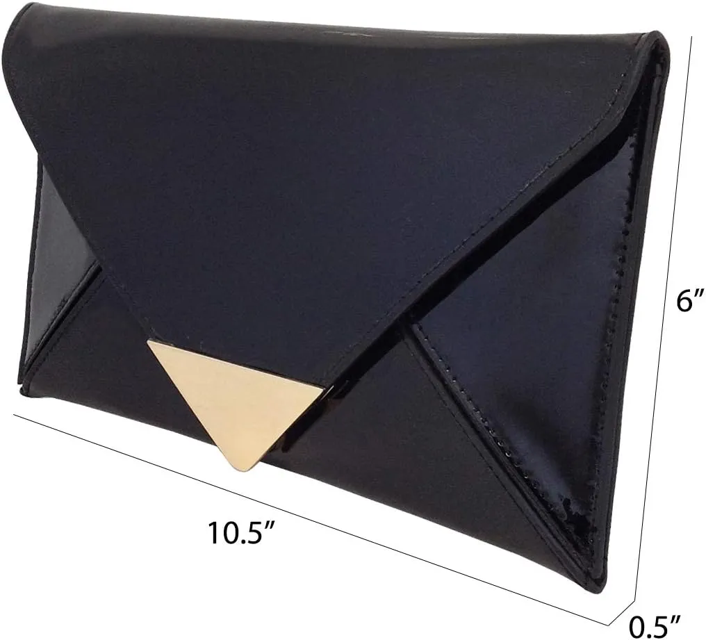 JNB Faux Patent Leather Glossy Envelope Clutch