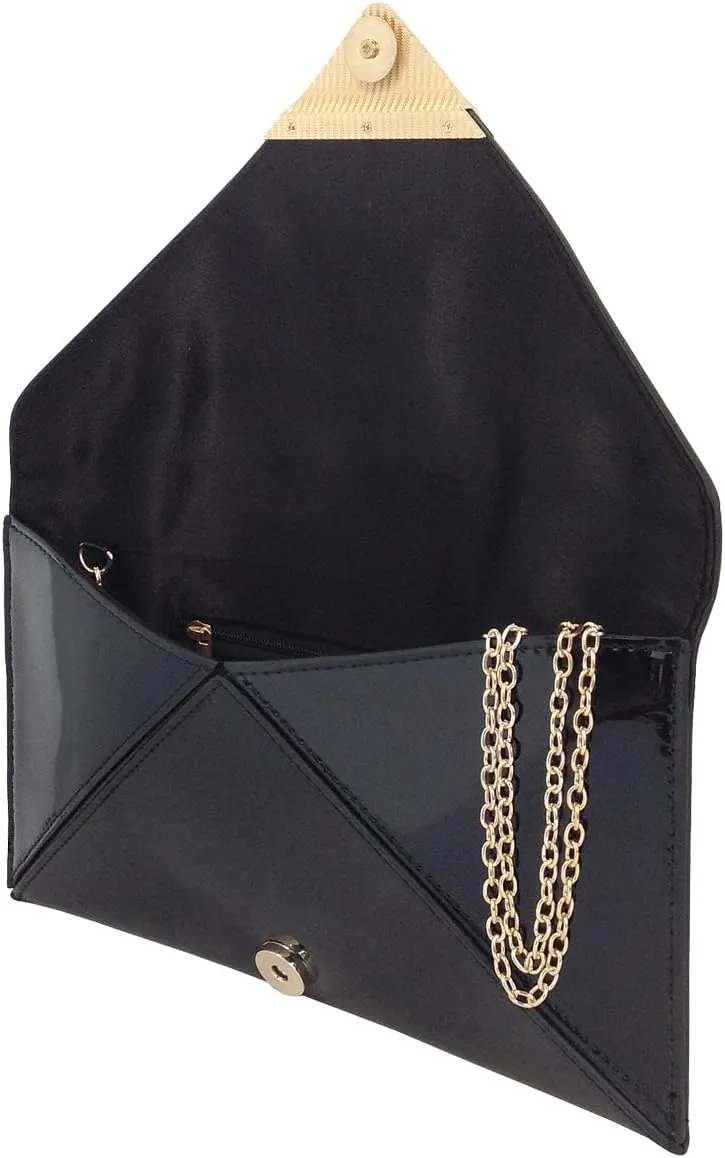 JNB Faux Patent Leather Glossy Envelope Clutch