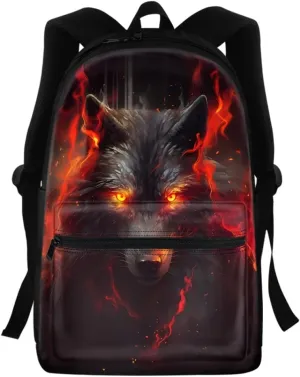 JooMeryer Cool Fox Wolf Printed Backpack for Kid Teen Boys Girls Casual School Bag Shoulder Bags with Front Zipper Pocket,Red Anger Wolf