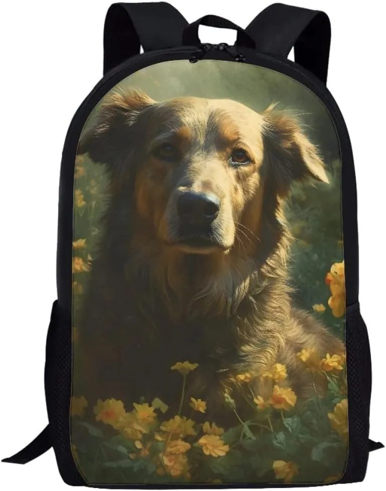 JooMeryer Dog Flower Backpack for Boys Mens Large Capacity Laptop Book Bags Knapsack Travel Daypack School Bag,Dog Flower