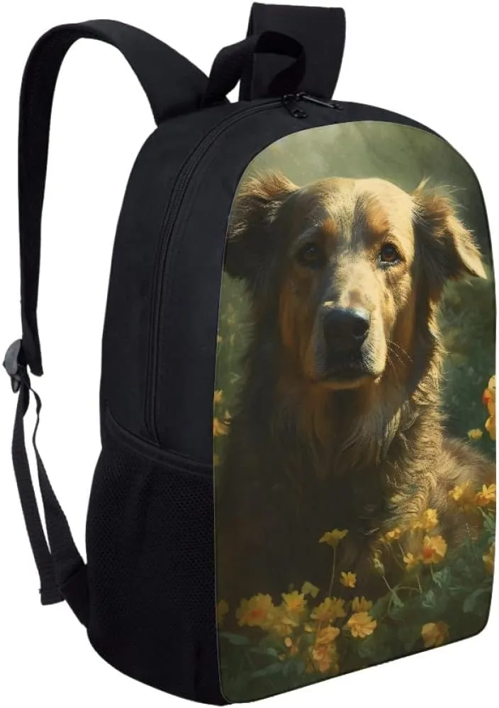 JooMeryer Dog Flower Backpack for Boys Mens Large Capacity Laptop Book Bags Knapsack Travel Daypack School Bag,Dog Flower
