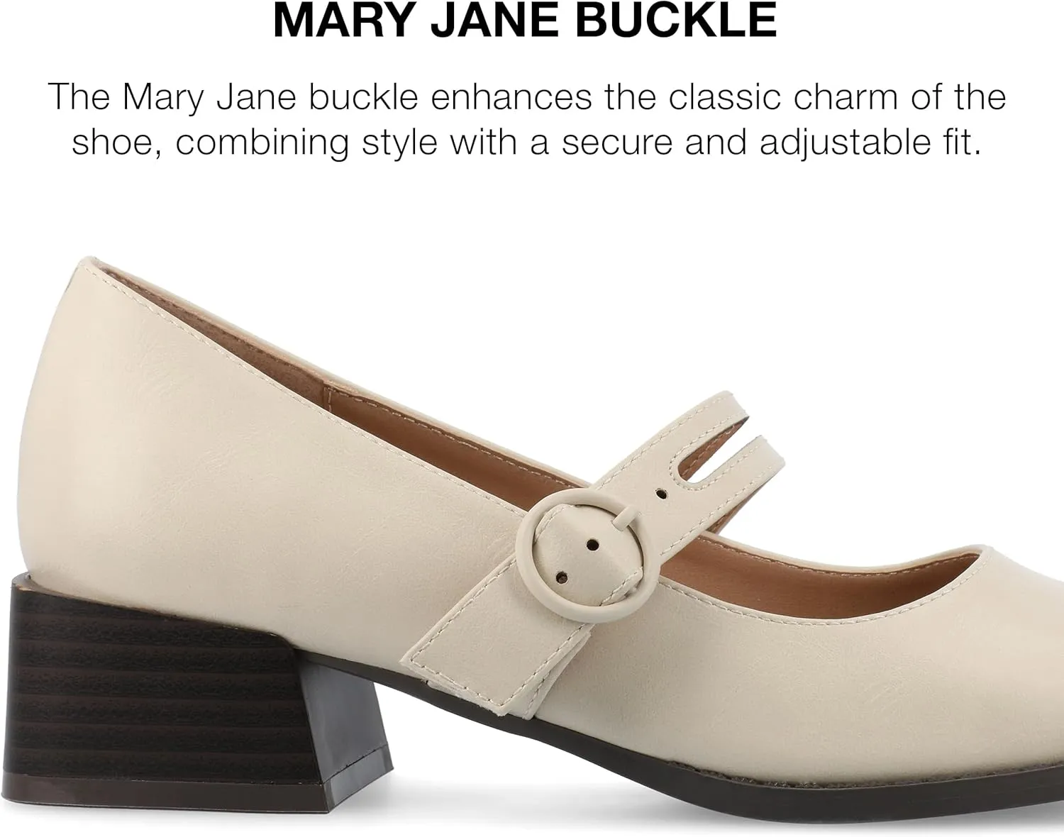 Journee Womens Mary Jane Outset Stacked Block Heel Buckle Strap Almond Toe Savvi Comfort Foam Pumps