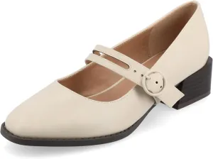 Journee Womens Mary Jane Outset Stacked Block Heel Buckle Strap Almond Toe Savvi Comfort Foam Pumps