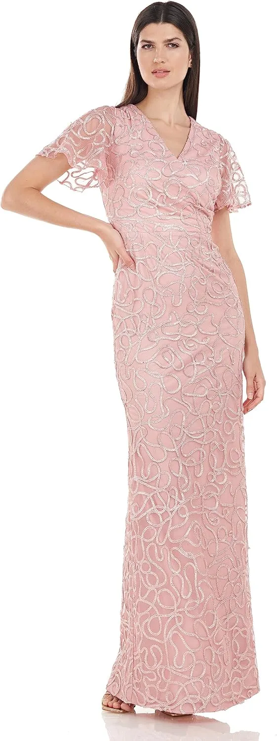 JS Collections Women's Winter Faux Wrap Mermaid Gown