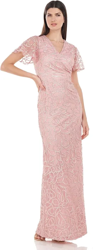 JS Collections Women's Winter Faux Wrap Mermaid Gown