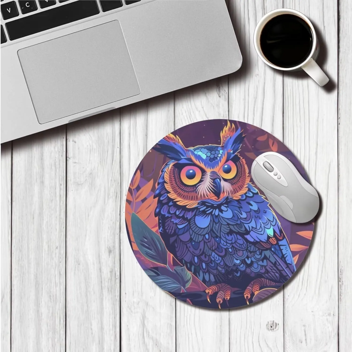 Jungle Owl Print Laptop Bag with Round Mouse Pad - PU Laptop Case Laptop Sleeve Case - Innovative Design Computer Sleeve with Handle - 2pcs Laptop Carrying Case Multicolor 15Inches