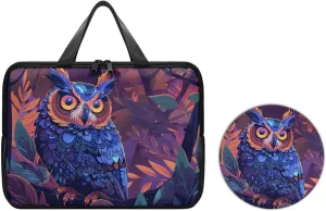 Jungle Owl Print Laptop Bag with Round Mouse Pad - PU Laptop Case Laptop Sleeve Case - Innovative Design Computer Sleeve with Handle - 2pcs Laptop Carrying Case Multicolor 15Inches