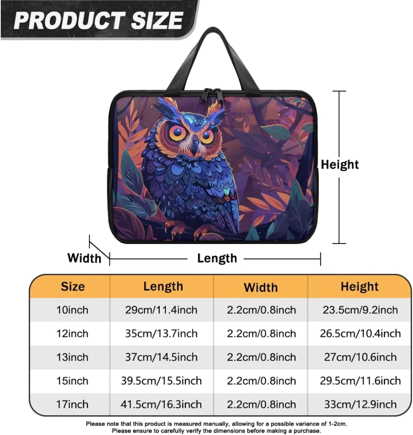 Jungle Owl Print Laptop Bag with Round Mouse Pad - PU Laptop Case Laptop Sleeve Case - Innovative Design Computer Sleeve with Handle - 2pcs Laptop Carrying Case Multicolor 15Inches