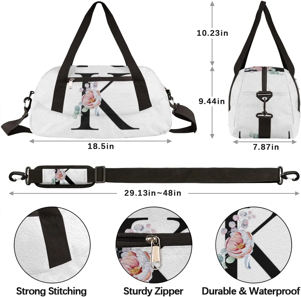 K Personalized Letters Kids Duffel Bag for Girls Boys Teens, Letters Oil Painting Dance Bag Overnight Small Duffel Bag Carry On Weekend Sports Gym Travel Bag for School Practice Gymnastics Ballet