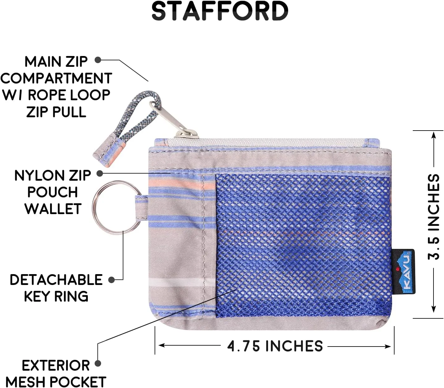 KAVU Stafford Zip Wallet Water Resistant Hiking Pouch - Simple Stripe