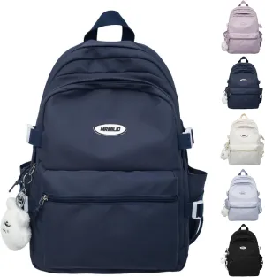 Kawaii Backpack with Cute Accessories Casual Aesthetic Daypack Simple Laptop Bag Waterproof Travel Rucksack for Women (dark blue)