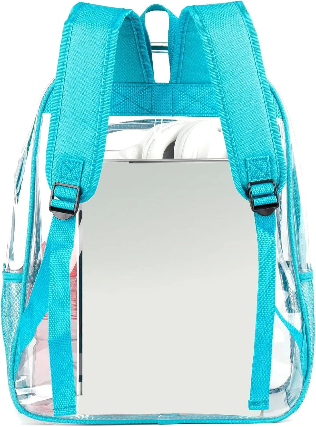Keepcross Teal Clear Backpack for Boys Girls Kids,Heavy Duty PVC Transparent Clear Bookbag with Reinforced Straps for School Work