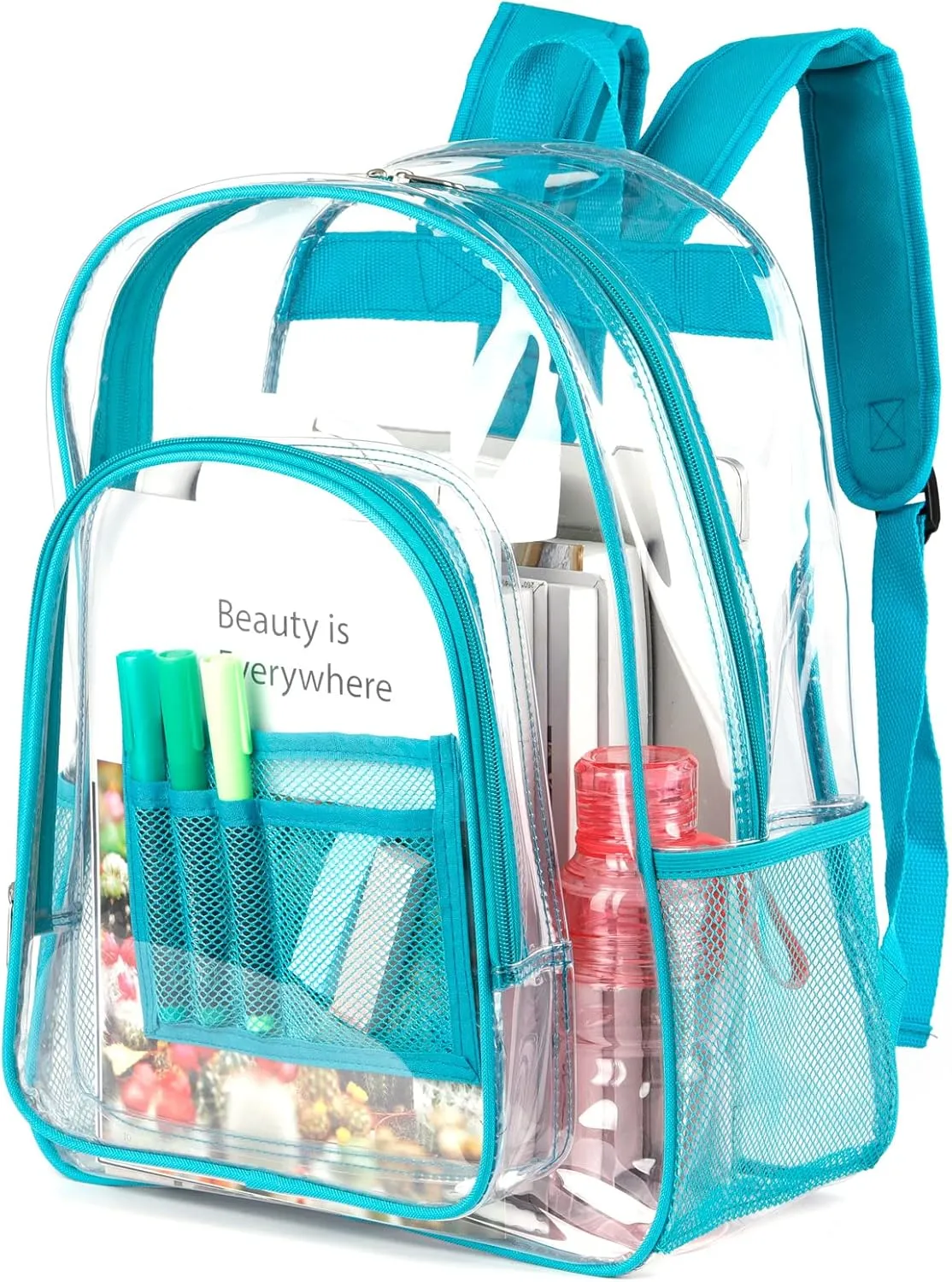 Keepcross Teal Clear Backpack for Boys Girls Kids,Heavy Duty PVC Transparent Clear Bookbag with Reinforced Straps for School Work