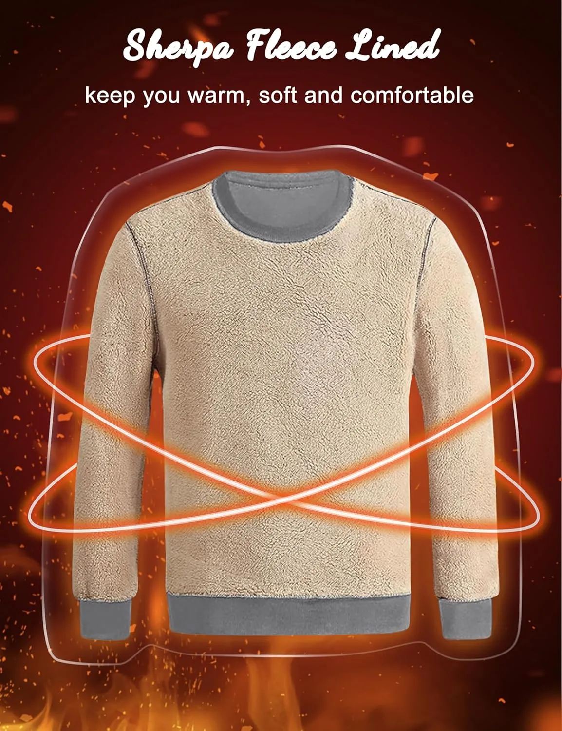 KEFITEVD Men's Crewneck Sweatshirt Warm Sherpa Lined Sweatshirts Heavyweight Long Sleeve Cotton Shirts Winter Fleece Pullover