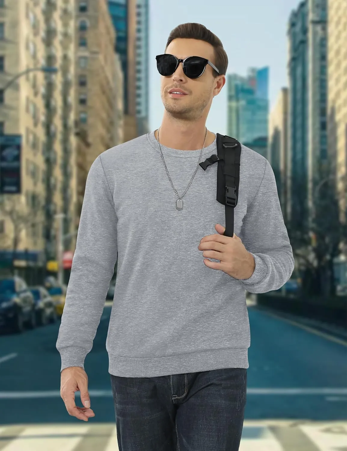 KEFITEVD Men's Crewneck Sweatshirt Warm Sherpa Lined Sweatshirts Heavyweight Long Sleeve Cotton Shirts Winter Fleece Pullover