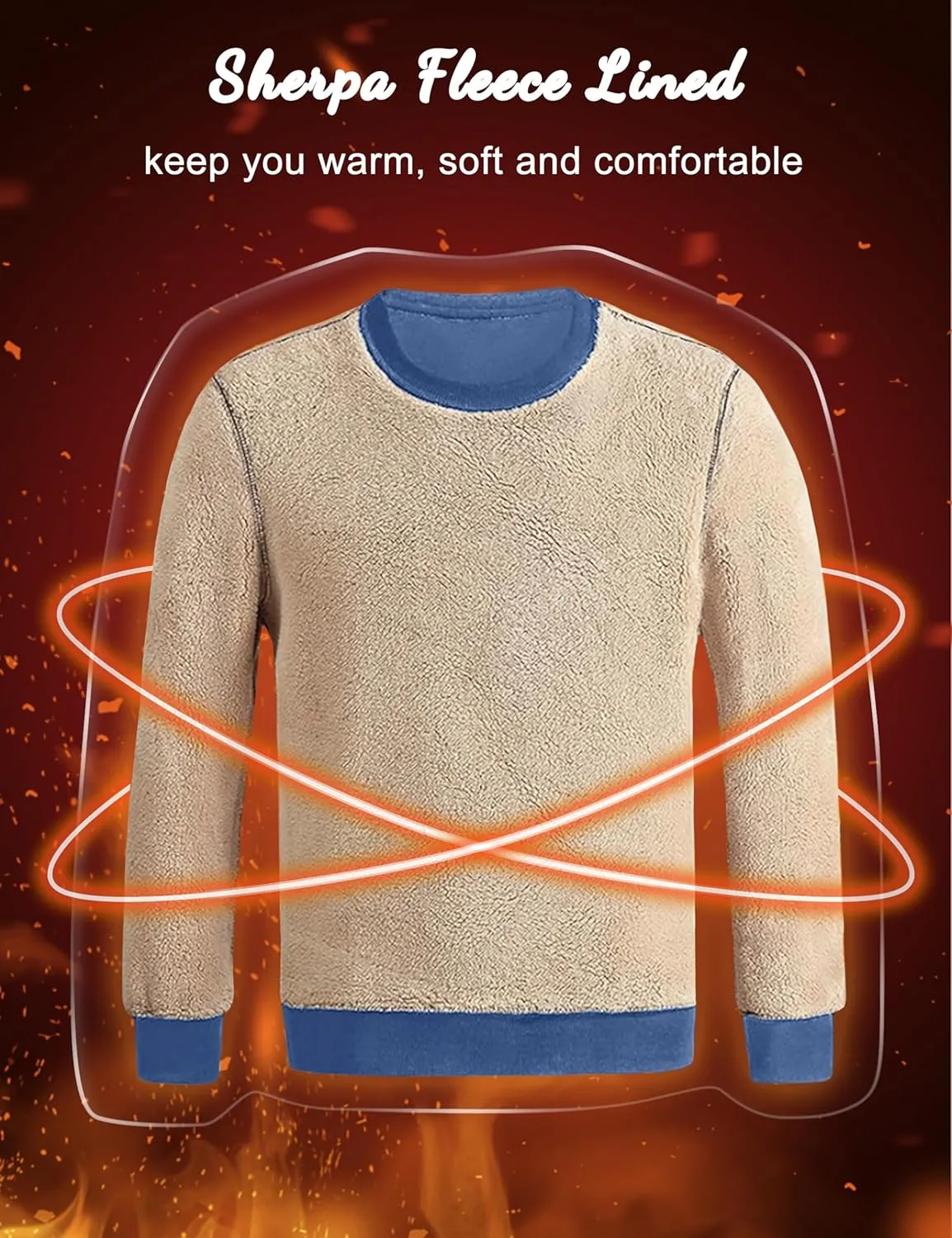KEFITEVD Men's Crewneck Sweatshirt Warm Sherpa Lined Sweatshirts Heavyweight Long Sleeve Cotton Shirts Winter Fleece Pullover