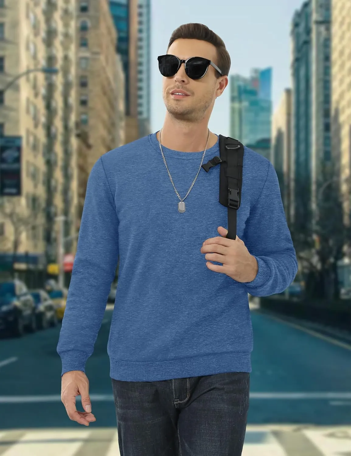 KEFITEVD Men's Crewneck Sweatshirt Warm Sherpa Lined Sweatshirts Heavyweight Long Sleeve Cotton Shirts Winter Fleece Pullover