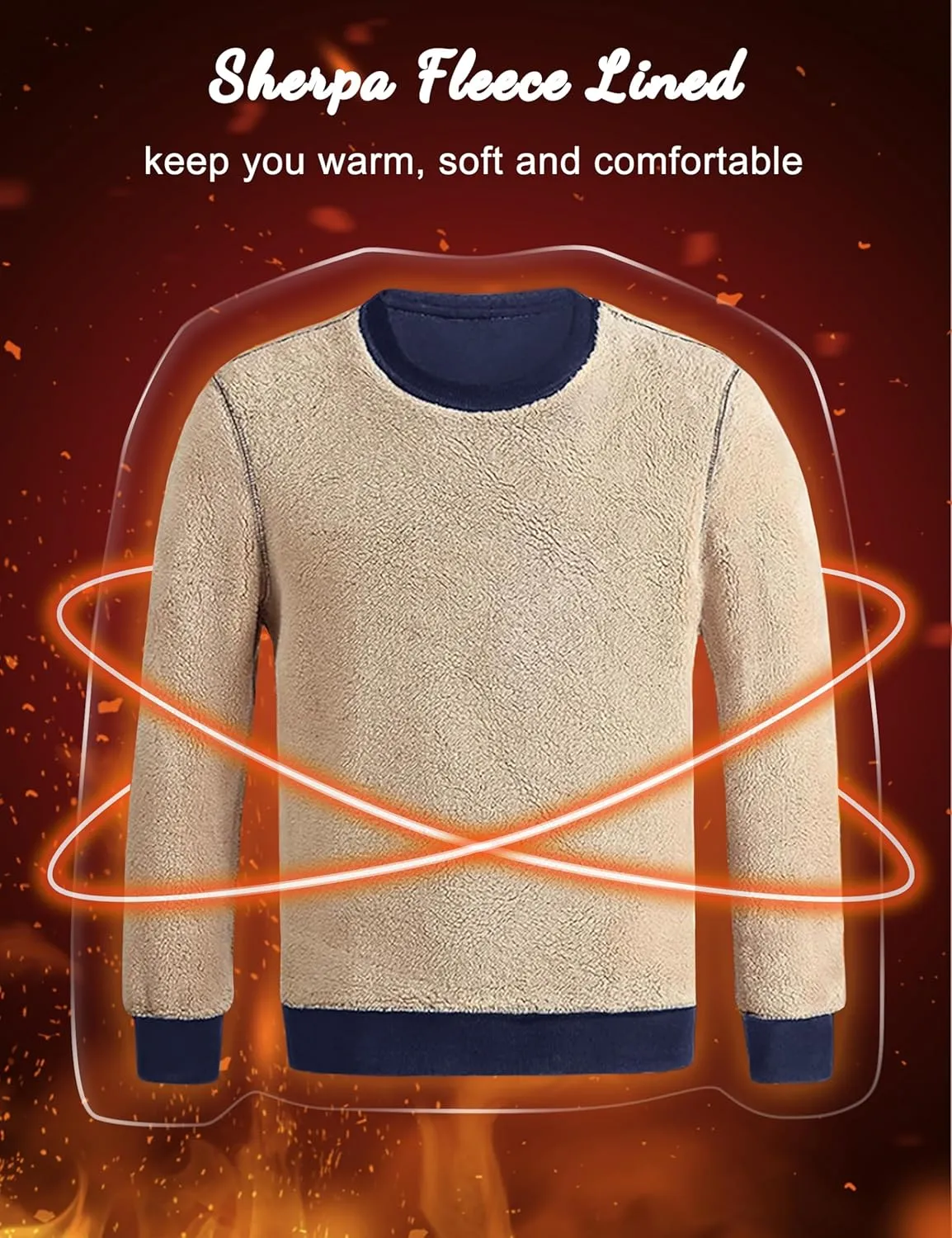 KEFITEVD Men's Crewneck Sweatshirt Warm Sherpa Lined Sweatshirts Heavyweight Long Sleeve Cotton Shirts Winter Fleece Pullover