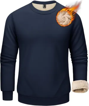 KEFITEVD Men's Crewneck Sweatshirt Warm Sherpa Lined Sweatshirts Heavyweight Long Sleeve Cotton Shirts Winter Fleece Pullover