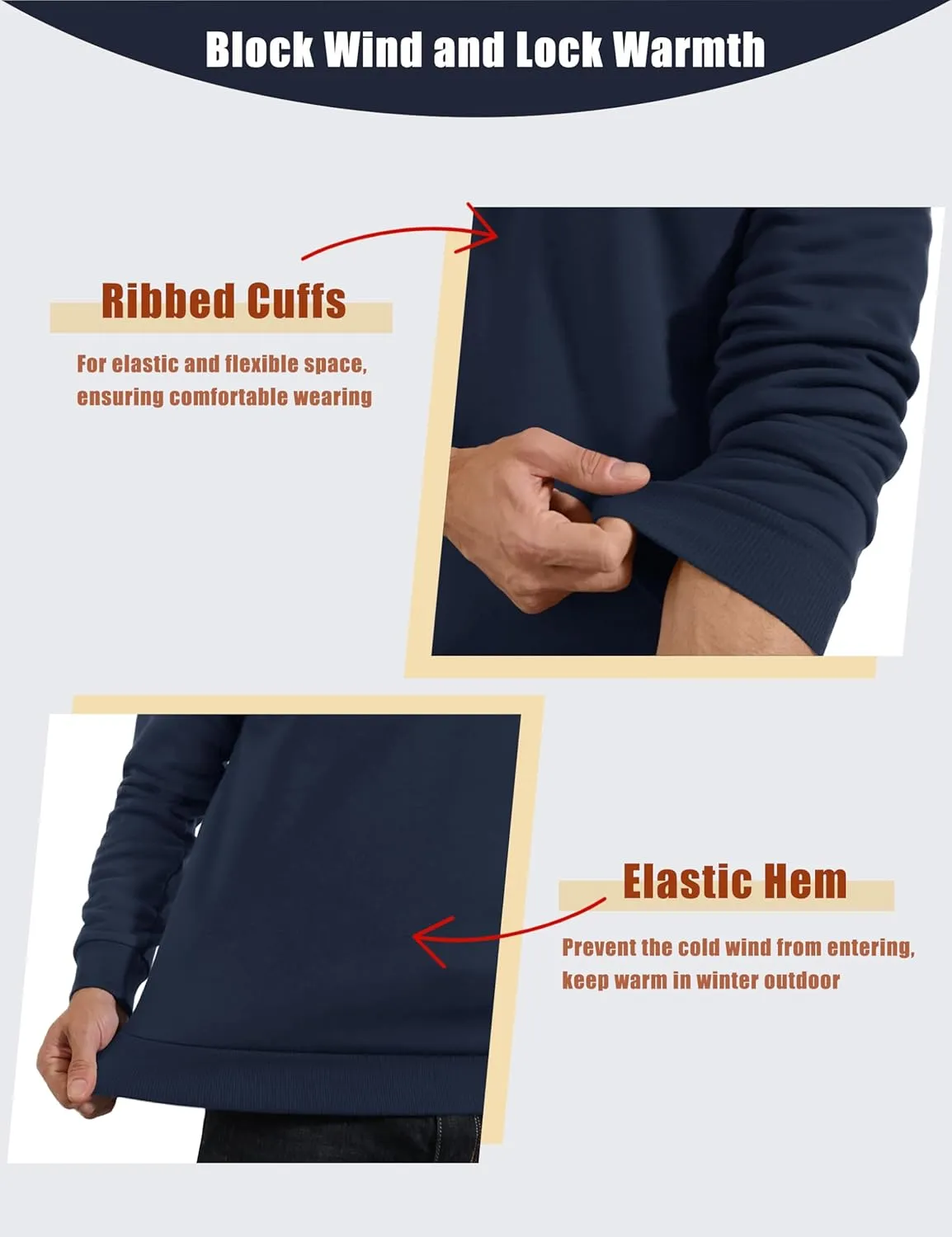 KEFITEVD Men's Crewneck Sweatshirt Warm Sherpa Lined Sweatshirts Heavyweight Long Sleeve Cotton Shirts Winter Fleece Pullover