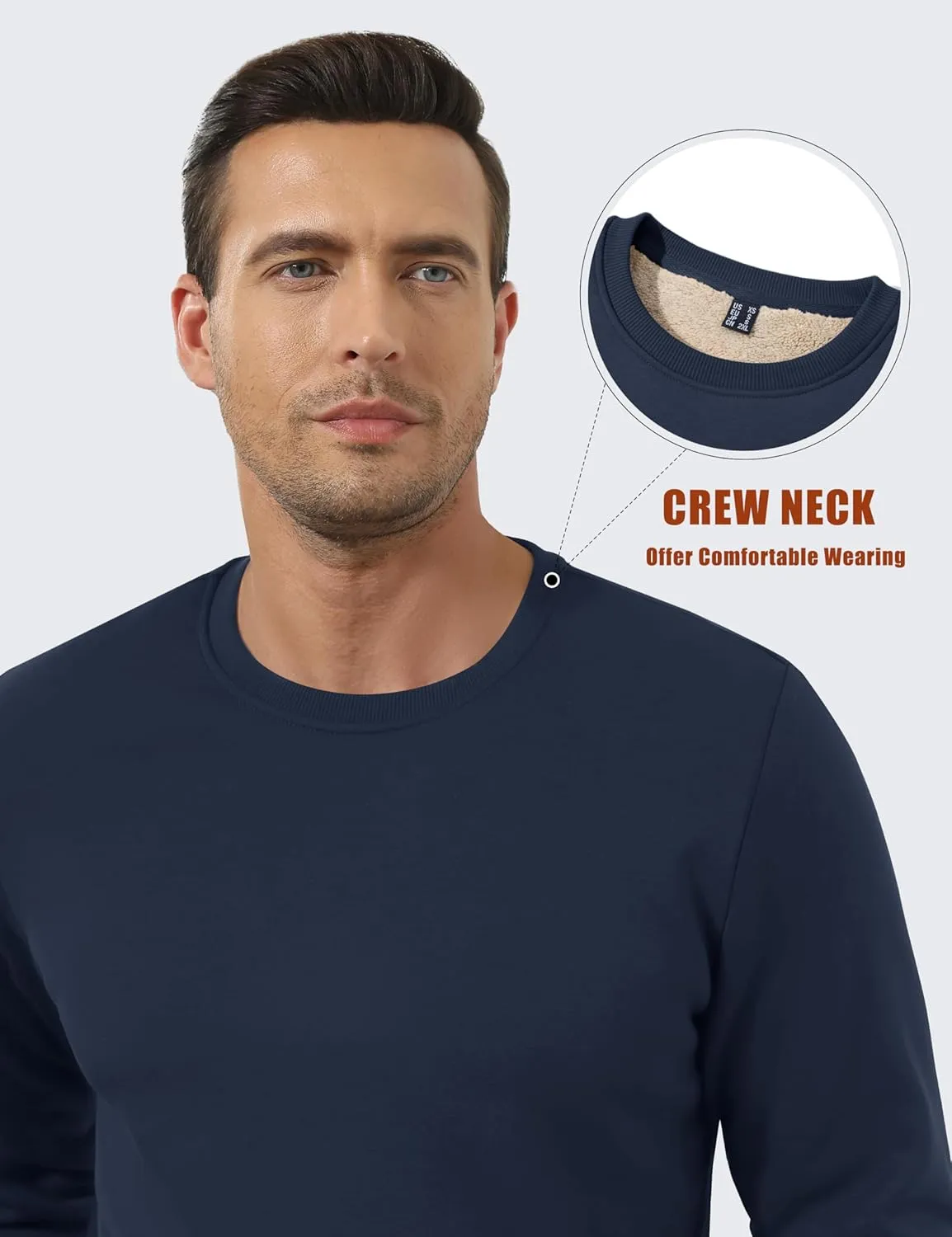 KEFITEVD Men's Crewneck Sweatshirt Warm Sherpa Lined Sweatshirts Heavyweight Long Sleeve Cotton Shirts Winter Fleece Pullover
