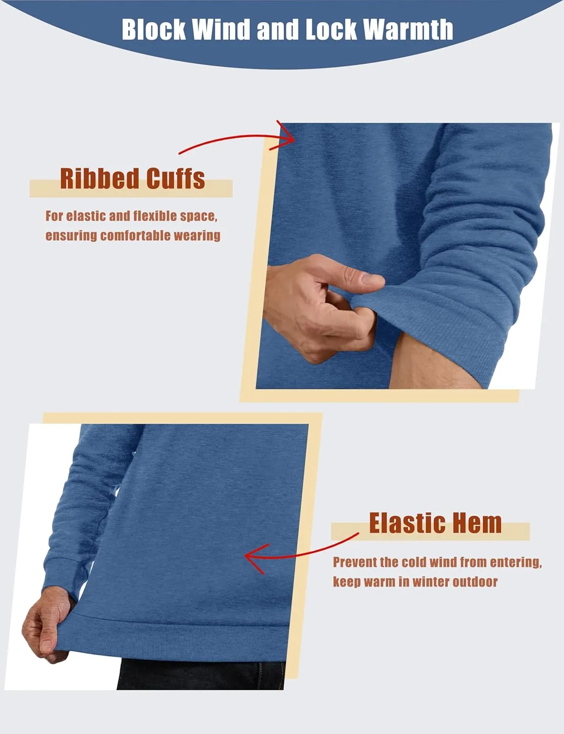 KEFITEVD Men's Crewneck Sweatshirt Warm Sherpa Lined Sweatshirts Heavyweight Long Sleeve Cotton Shirts Winter Fleece Pullover