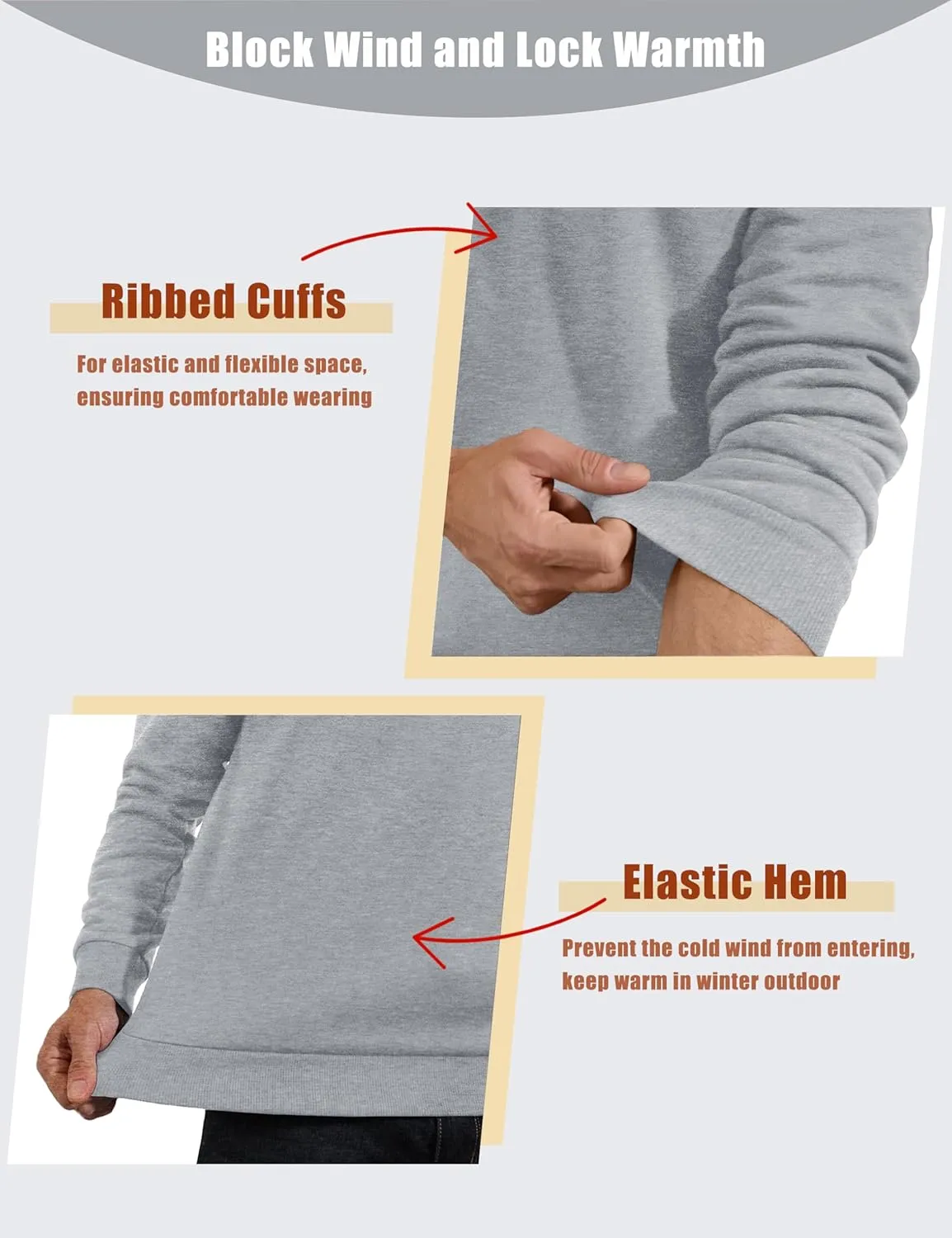 KEFITEVD Men's Crewneck Sweatshirt Warm Sherpa Lined Sweatshirts Heavyweight Long Sleeve Cotton Shirts Winter Fleece Pullover