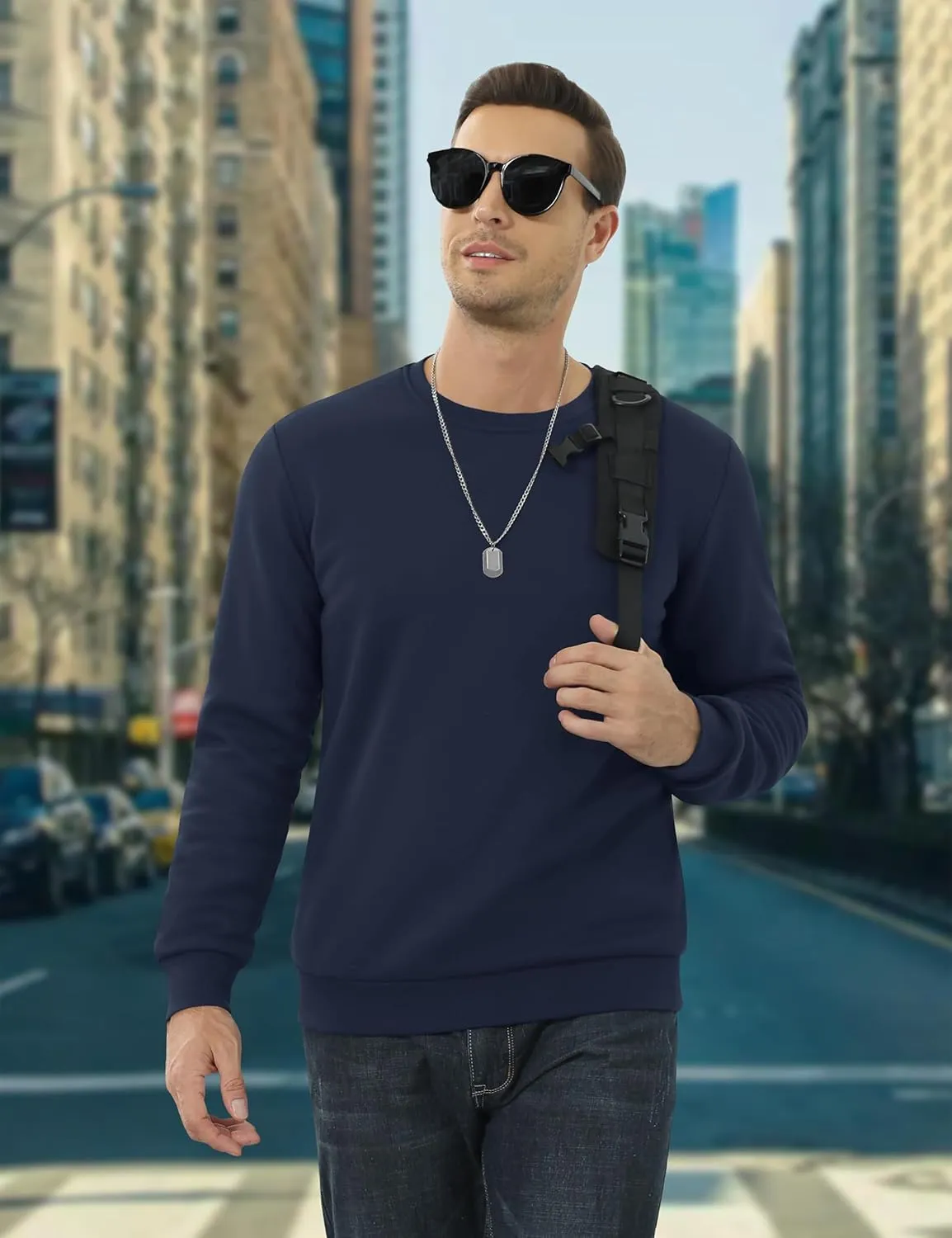 KEFITEVD Men's Crewneck Sweatshirt Warm Sherpa Lined Sweatshirts Heavyweight Long Sleeve Cotton Shirts Winter Fleece Pullover