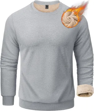 KEFITEVD Men's Crewneck Sweatshirt Warm Sherpa Lined Sweatshirts Heavyweight Long Sleeve Cotton Shirts Winter Fleece Pullover