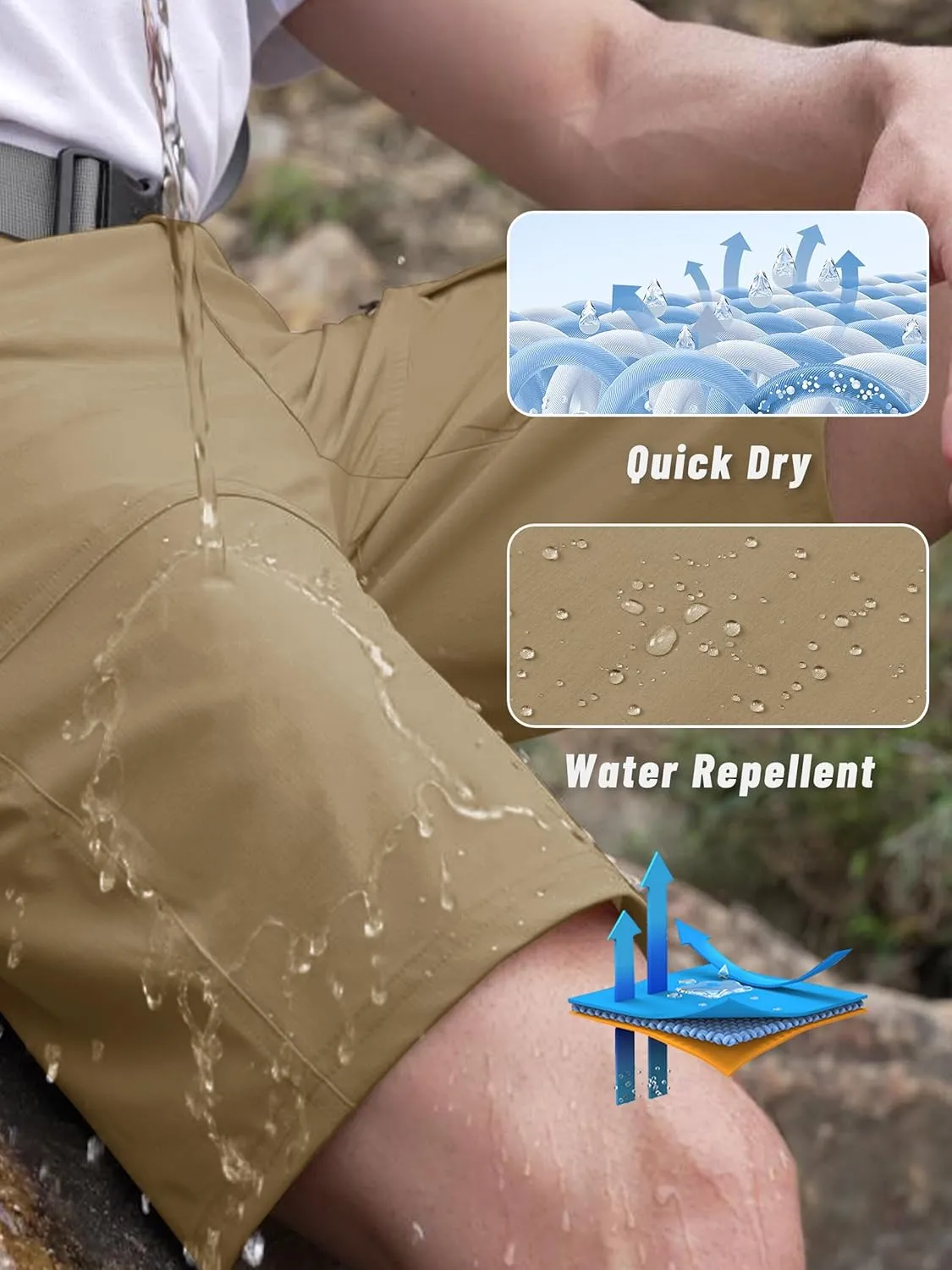 KEFITEVD Men's Hiking Shorts Outdoor Casual Quick Dry Water Resistant Lightweight Cargo Fishing Tactical Shorts