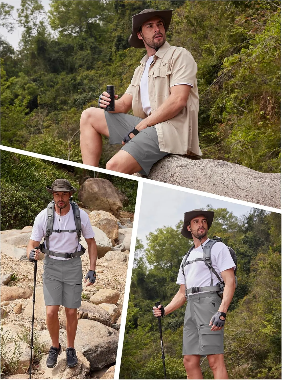 KEFITEVD Men's Hiking Shorts Outdoor Casual Quick Dry Water Resistant Lightweight Cargo Fishing Tactical Shorts