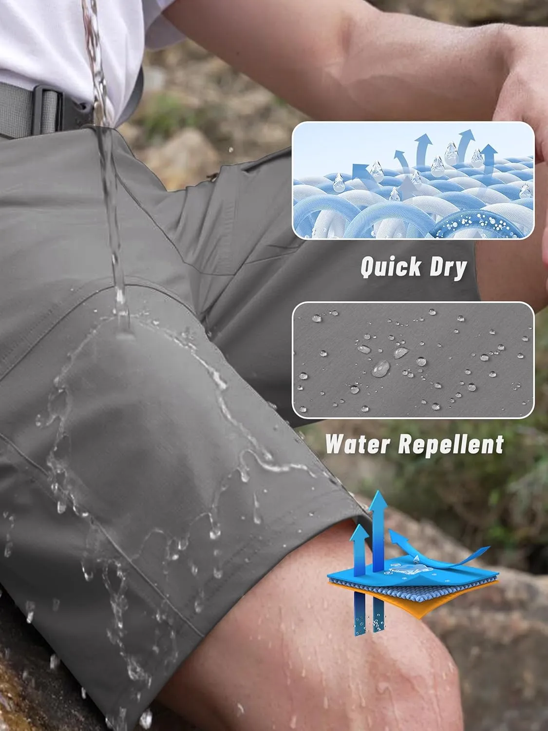 KEFITEVD Men's Hiking Shorts Outdoor Casual Quick Dry Water Resistant Lightweight Cargo Fishing Tactical Shorts